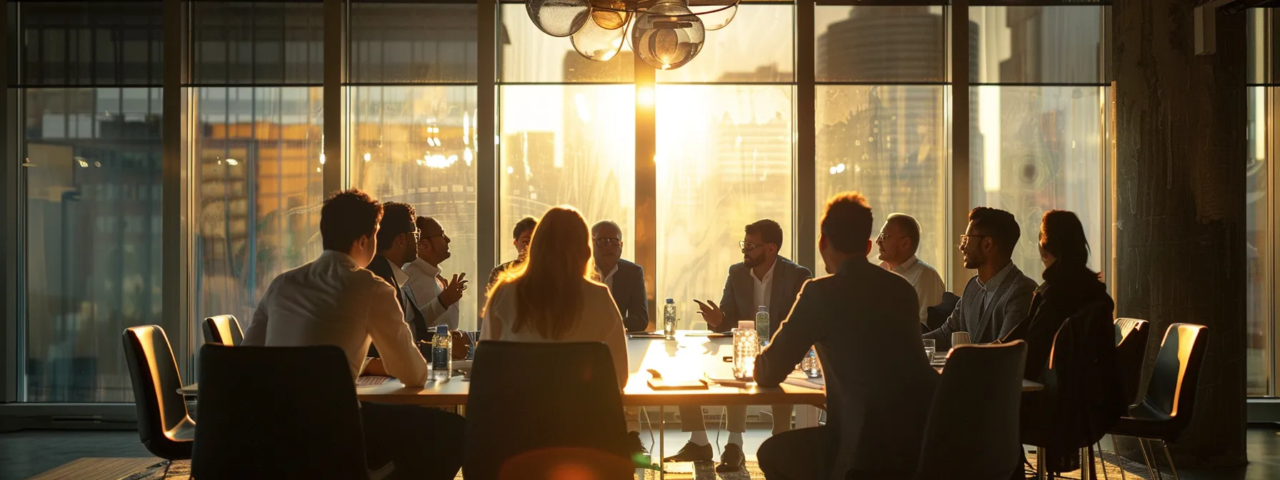 a group of people sitting around a conference table, discussing marketing strategies.