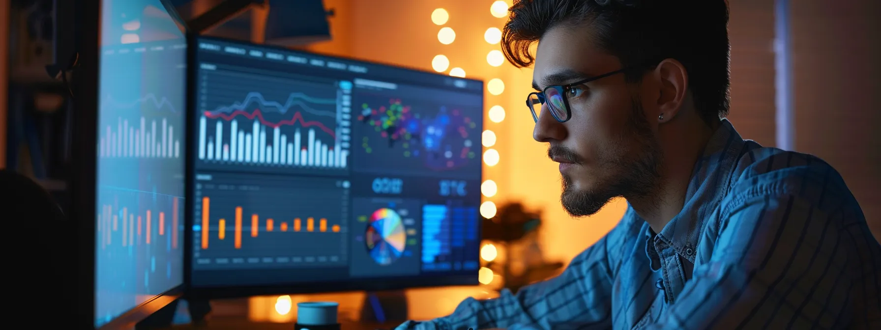 a digital marketing expert analyzing data from paid advertising campaigns on a computer screen.