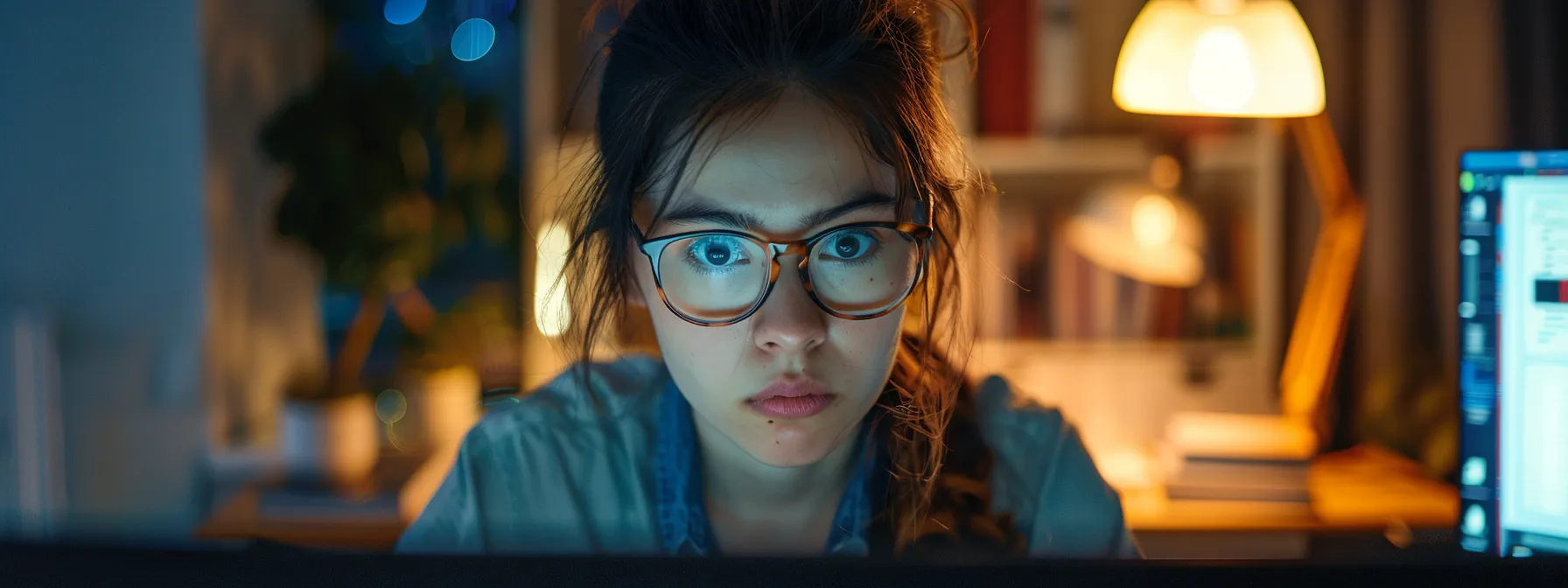 a business owner looking at a computer screen, analyzing email marketing data with a look of determination.