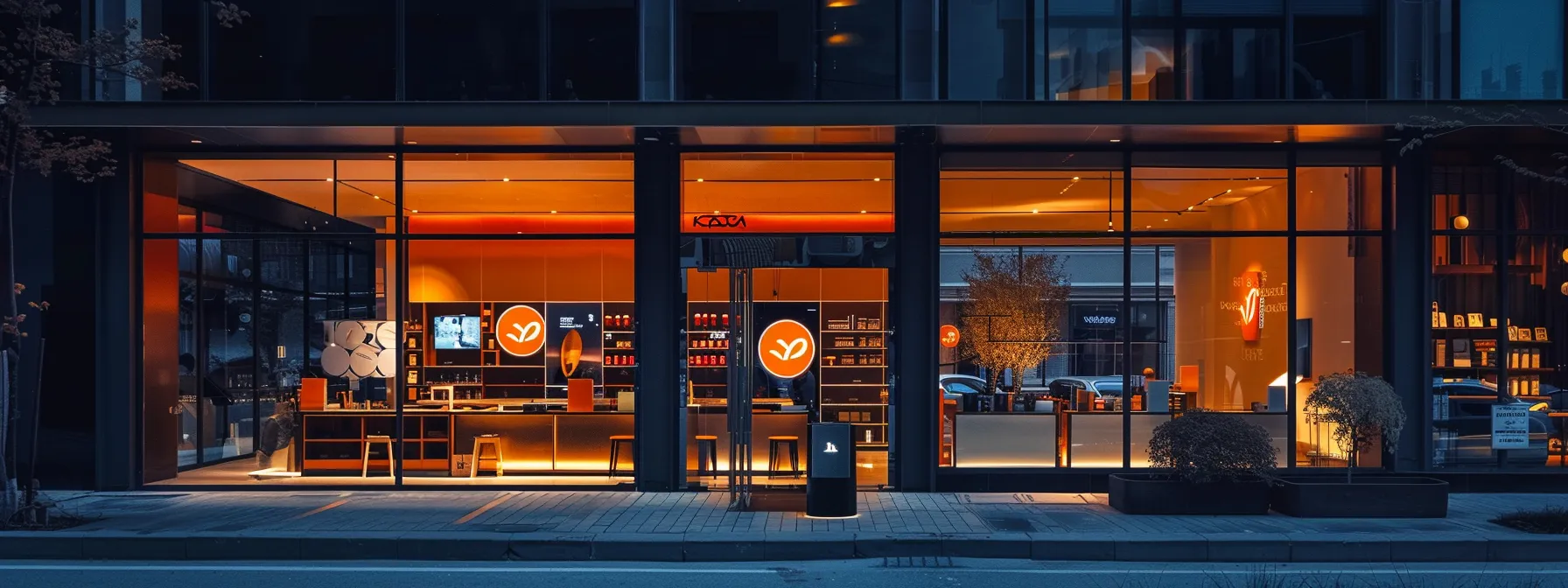 a sleek and modern storefront showcasing a bold logo and vibrant color scheme, embodying a strong brand identity in a competitive retail setting.