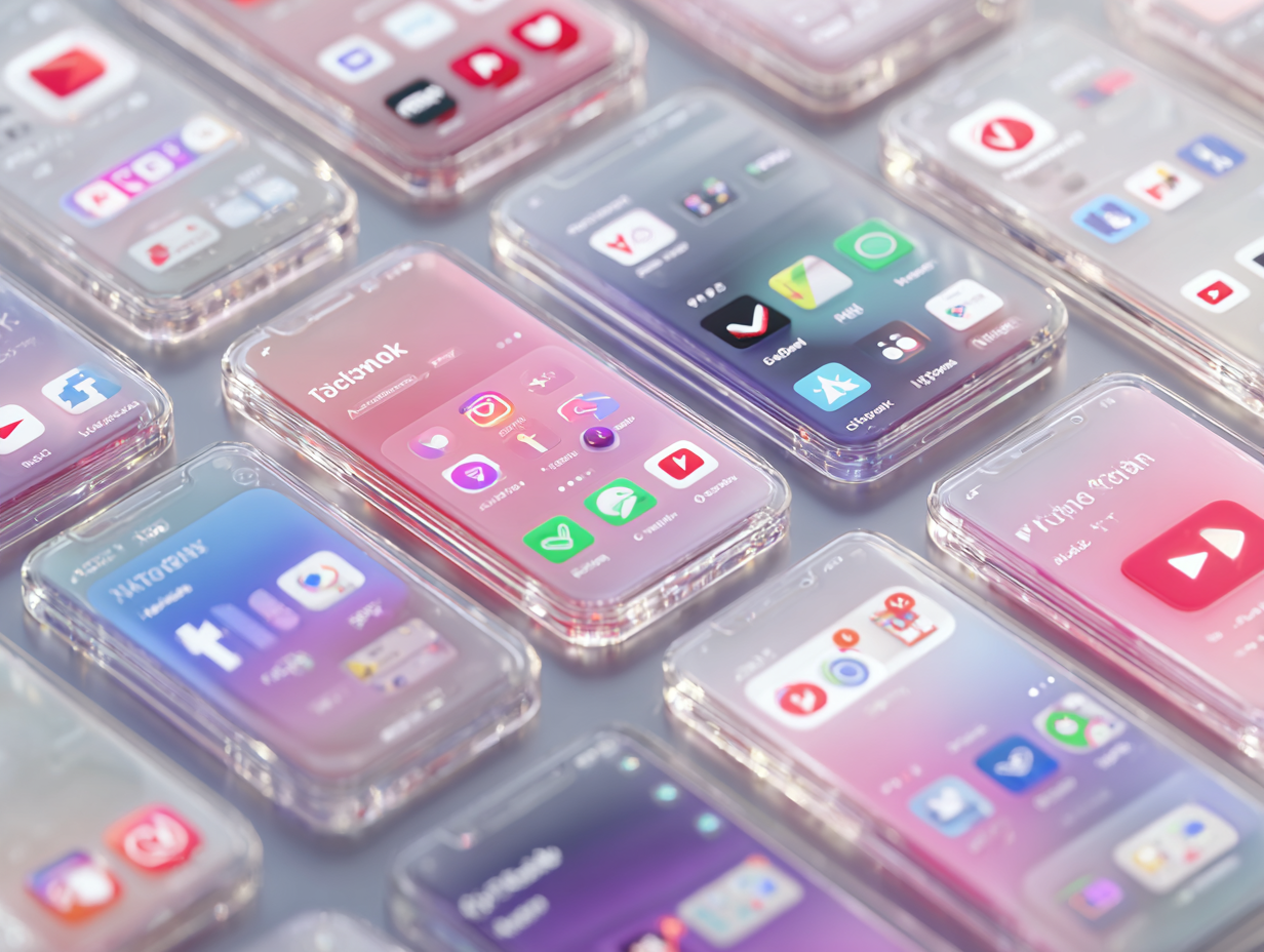 Smartphones displaying various social media apps and icons, representing digital engagement and social media management services.