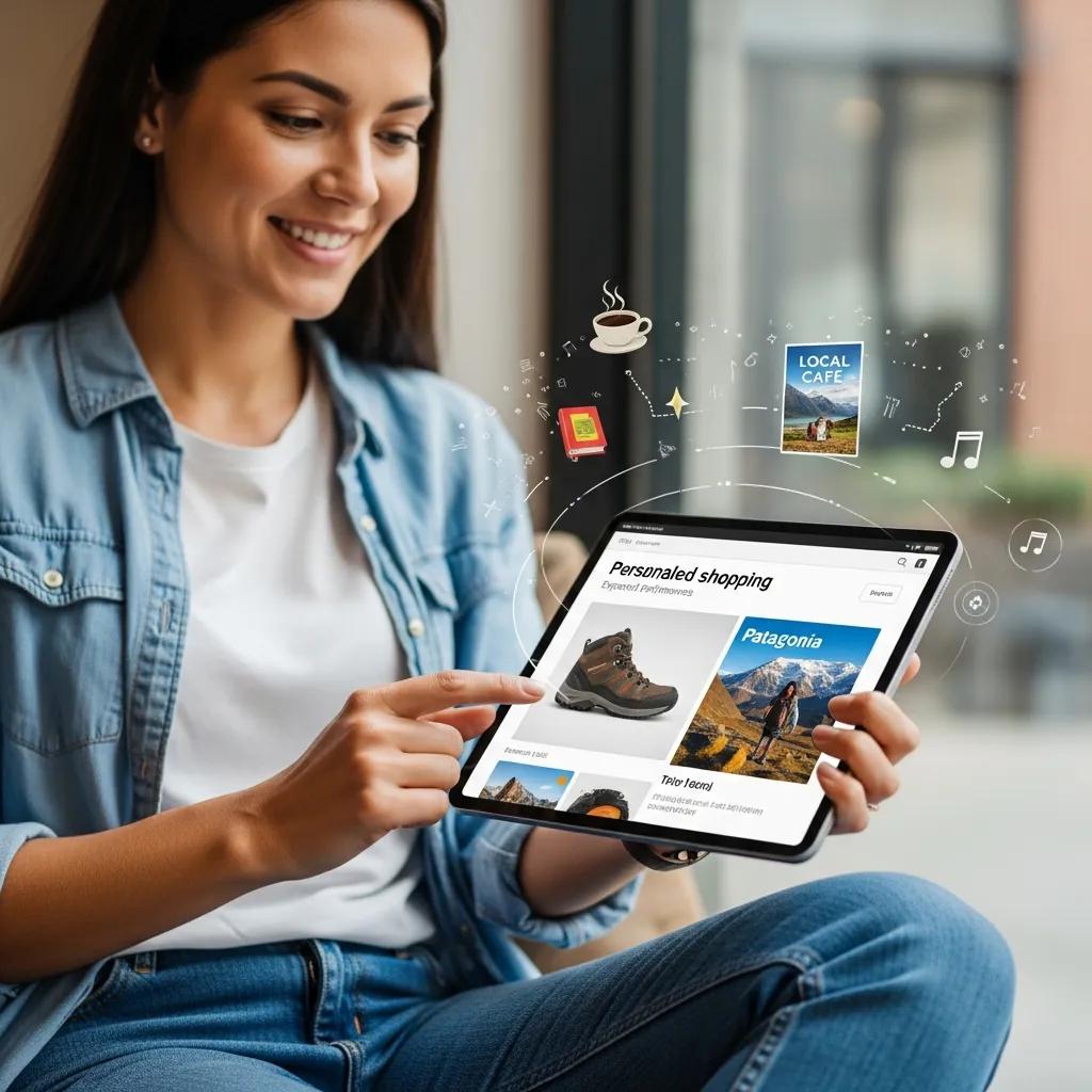 Customer engaging with personalized digital content in a modern setting